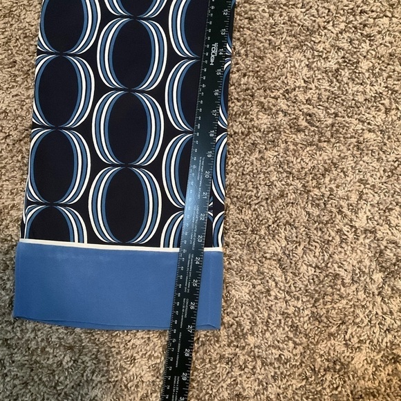 St John Geometric Blue Pull On Silk Pants Sz 2 Navy Resortwear - Picture 8 of 11